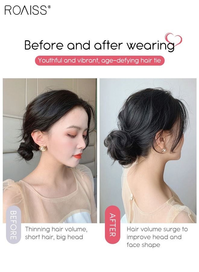 roaiss Straight Human Hair Bun Real Updo Hairpieces Stretchy Scrunchies Elegant Chignon with Elastic Rubber Band Hair Accessory for Women 1PC Natural Black  - Image 2