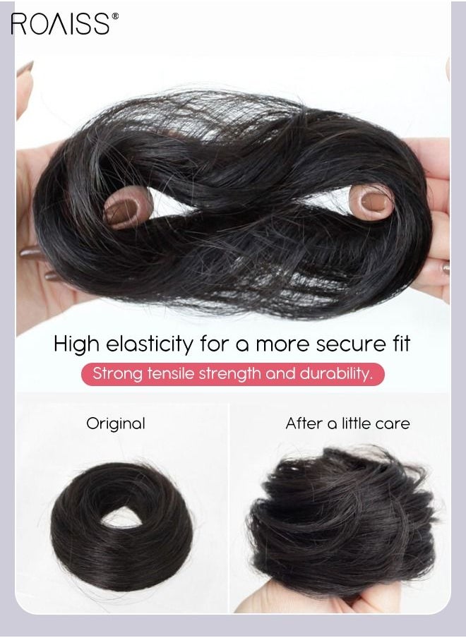 roaiss Straight Human Hair Bun Real Updo Hairpieces Stretchy Scrunchies Elegant Chignon with Elastic Rubber Band Hair Accessory for Women 1PC Natural Black  - Image 4