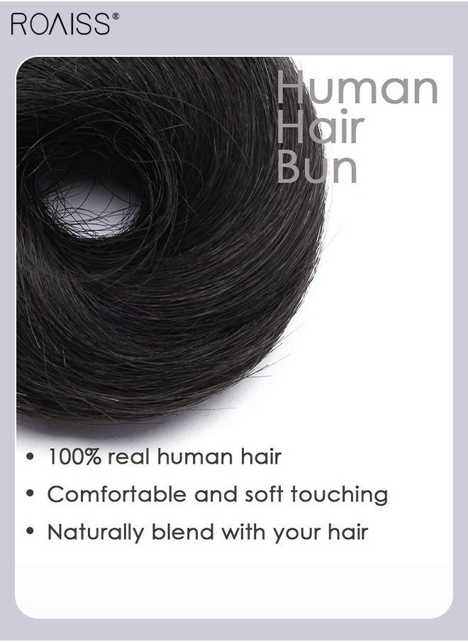 roaiss Straight Human Hair Bun Real Updo Hairpieces Stretchy Scrunchies Elegant Chignon with Elastic Rubber Band Hair Accessory for Women 1PC Natural Black  - Image 5