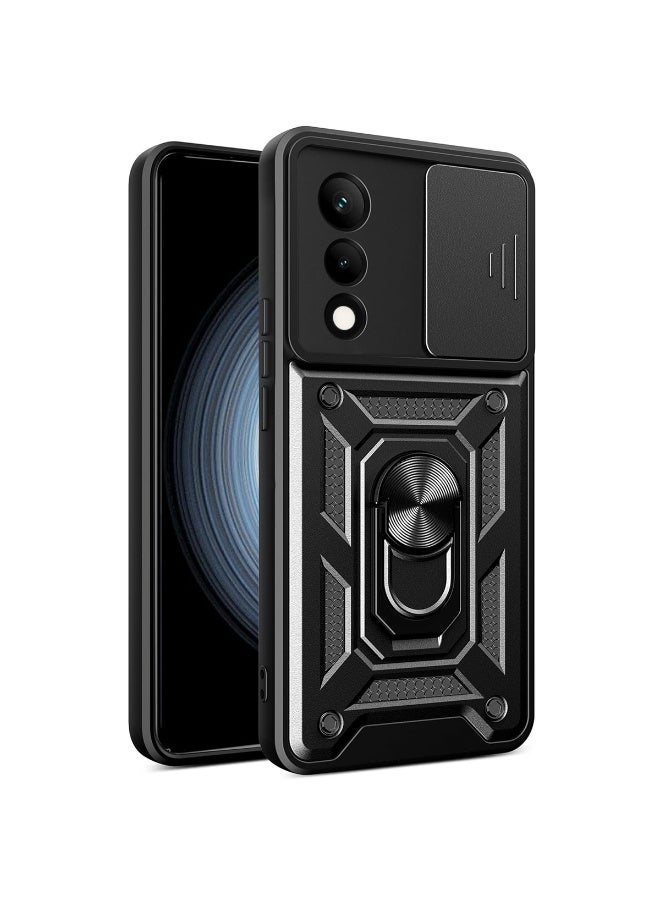 ثلاثة نمور لـ TECNO POVA Curve 5G غطاء الحالة, غطاء عدسة الكاميرا الشريحة, حامل الحلقة المغناطيسية مقعد حالة الهاتف الوقائي لـ TECNO POVA Curve 5G, أسود - Image 1