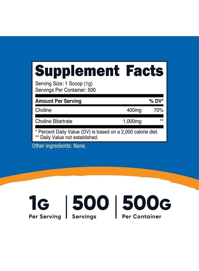Nutricost Pure Choline Bitartrate Powder 500 Grams - Image 2
