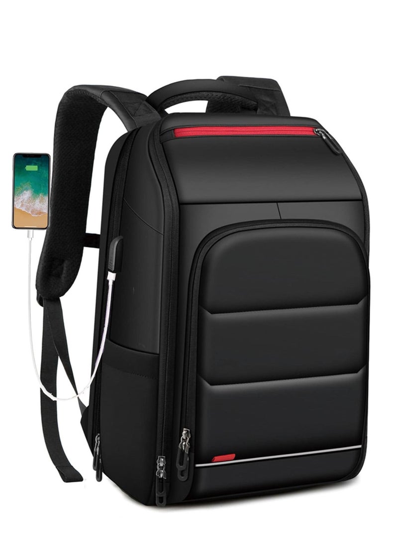 Captaintech Men's Waterproof Laptop Backpack Durable Laptop Bag with USB Charging Port Anti-theft Travel Backpack Black Casual Computer Backpack - Image 1