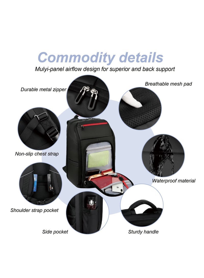 Captaintech Men's Waterproof Laptop Backpack Durable Laptop Bag with USB Charging Port Anti-theft Travel Backpack Black Casual Computer Backpack - Image 5