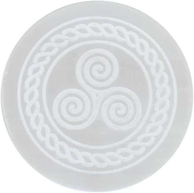 crystalmiracle Natural Selenite 3 Inches Round Charging Plate Crystal Healing Reiki Feng Shui Gemstone Gift Positive Energy Handcrafted