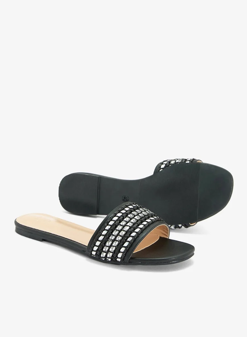 Ella Black Embellished Flat Sandals for Women | Best Price UAE