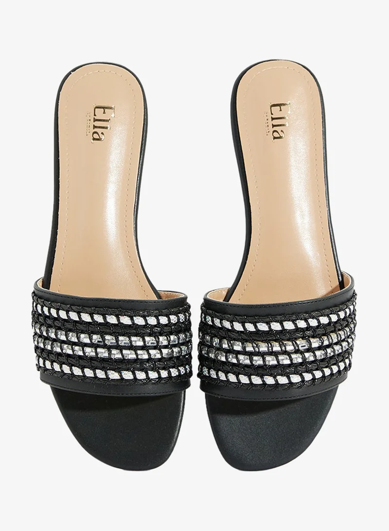 Ella Black Embellished Flat Sandals for Women | Best Price UAE