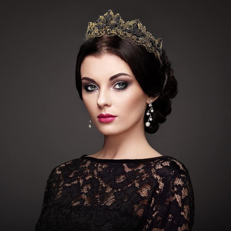 Exacoo Black Tiara for Women Gold Crown for Girls Wedding Princess Birthday Crystal Rhinestones Headbands for Prom Bridal Party Halloween Costume Christmas Gift - Image 4