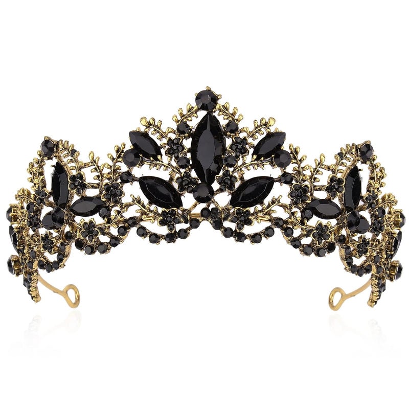 Exacoo Black Tiara for Women Gold Crown for Girls Wedding Princess Birthday Crystal Rhinestones Headbands for Prom Bridal Party Halloween Costume Christmas Gift - Image 1