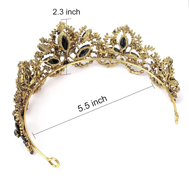 Exacoo Black Tiara for Women Gold Crown for Girls Wedding Princess Birthday Crystal Rhinestones Headbands for Prom Bridal Party Halloween Costume Christmas Gift - Image 5