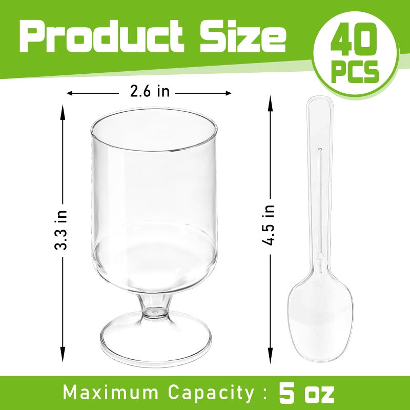 Slomg 100 Pack 2 oz Mini Plastic Dessert Cups with Spoons, Disposable Clear Goblet Pudding Parfait Jello Shooter Cups Party Serving Bowls, Small Square Tasting Cups for Fruit Trifle Ice Cream Yogurt - Image 2