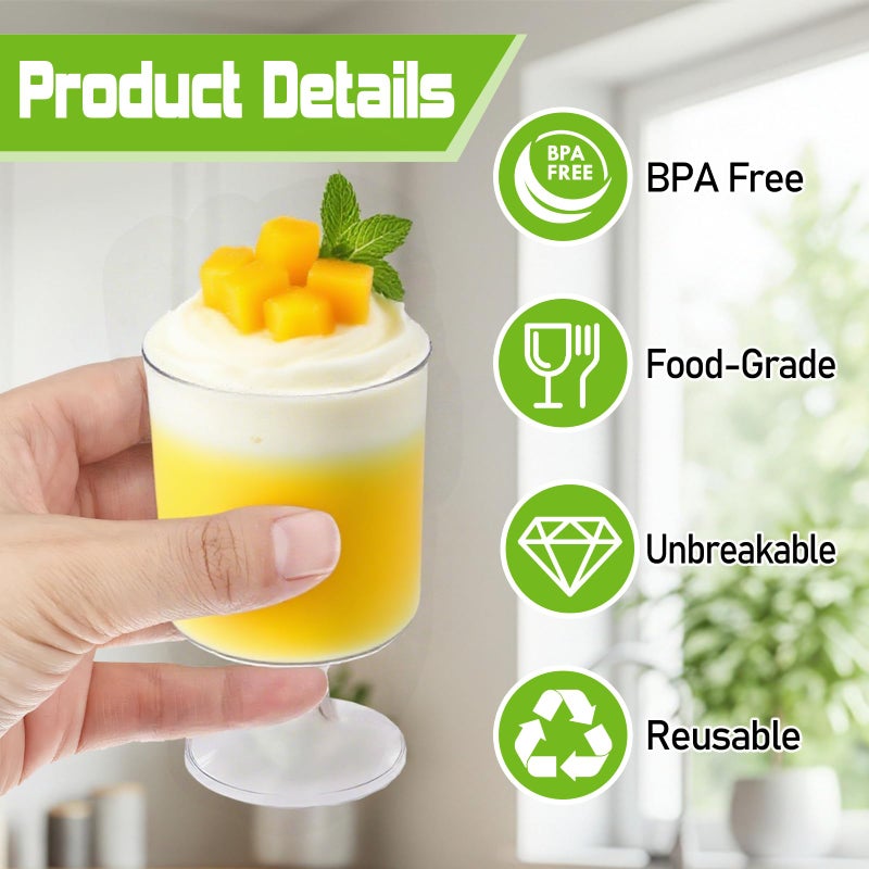 Slomg 100 Pack 2 oz Mini Plastic Dessert Cups with Spoons, Disposable Clear Goblet Pudding Parfait Jello Shooter Cups Party Serving Bowls, Small Square Tasting Cups for Fruit Trifle Ice Cream Yogurt - Image 3