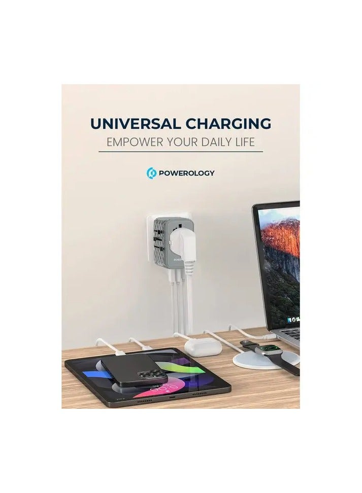 Universal Travel Adapter Multi-Port 65W, 3X Type-C/2X USB-A Ports, Fast Charging , Quick Charging, Secure to Use, Anti Heating, Latest Technology - Grey - Image 4