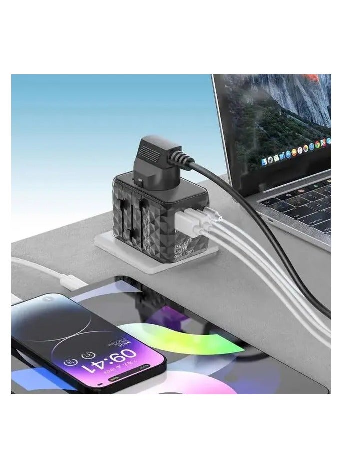 Universal Travel Adapter Multi-Port 65W, 3X Type-C/2X USB-A Ports, Fast Charging , Quick Charging, Secure to Use, Anti Heating, Latest Technology - Grey - Image 5