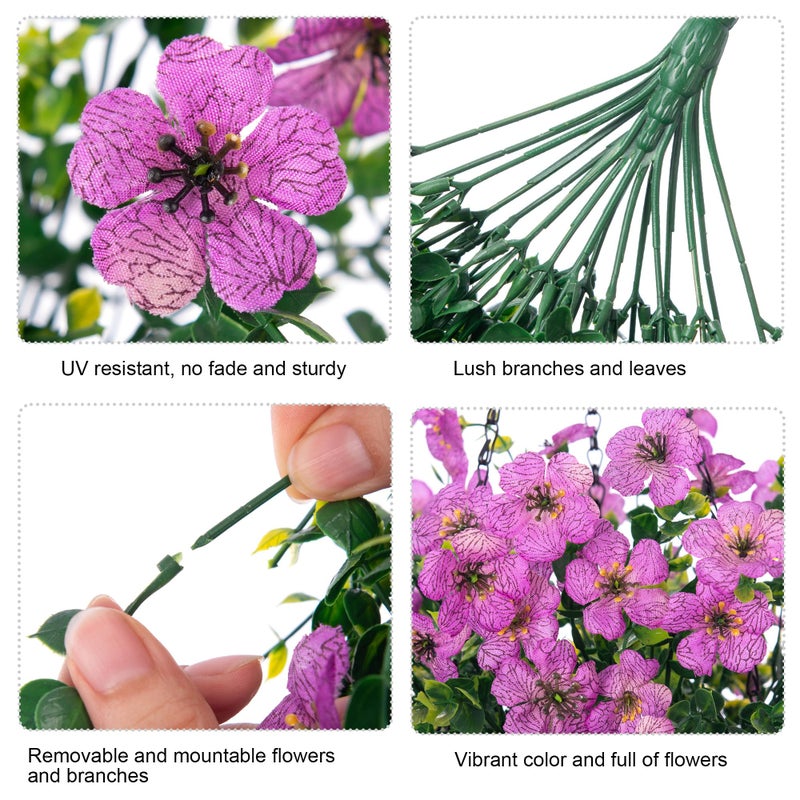 HyeFlora Artificial Flowers for Outdoors Garland Decoration, 2Pcs Purple Fake Hanging Flowers, UV & Fading Resistant, Faux Decor for Home Porch Patio Balcony Planter Yard - Image 4