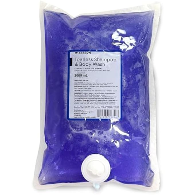 McKesson Tearless Shampoo and Body Wash with Aloe and Vitamin E, Lavender Scent, Refill Bag, 2000 mL, 1 Count