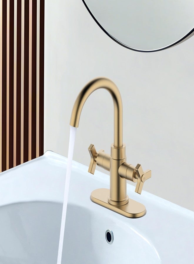 Derengge Brushed Gold Bathroom Faucet,Two-Handle Bathroom Sink Faucet Water Supply Line,Single Hole Lavatory Vantity Faucet,F-0081-CS - Image 4