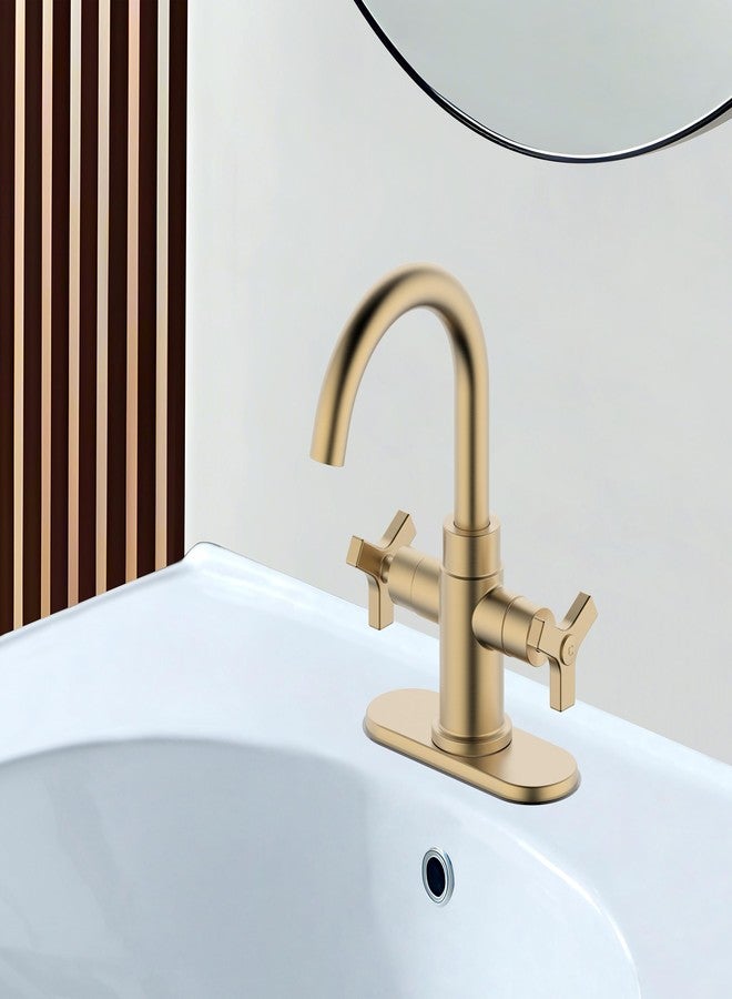 Derengge Brushed Gold Bathroom Faucet,Two-Handle Bathroom Sink Faucet Water Supply Line,Single Hole Lavatory Vantity Faucet,F-0081-CS - Image 3