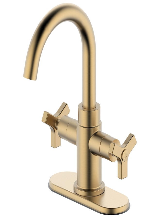Derengge Brushed Gold Bathroom Faucet,Two-Handle Bathroom Sink Faucet Water Supply Line,Single Hole Lavatory Vantity Faucet,F-0081-CS - Image 1
