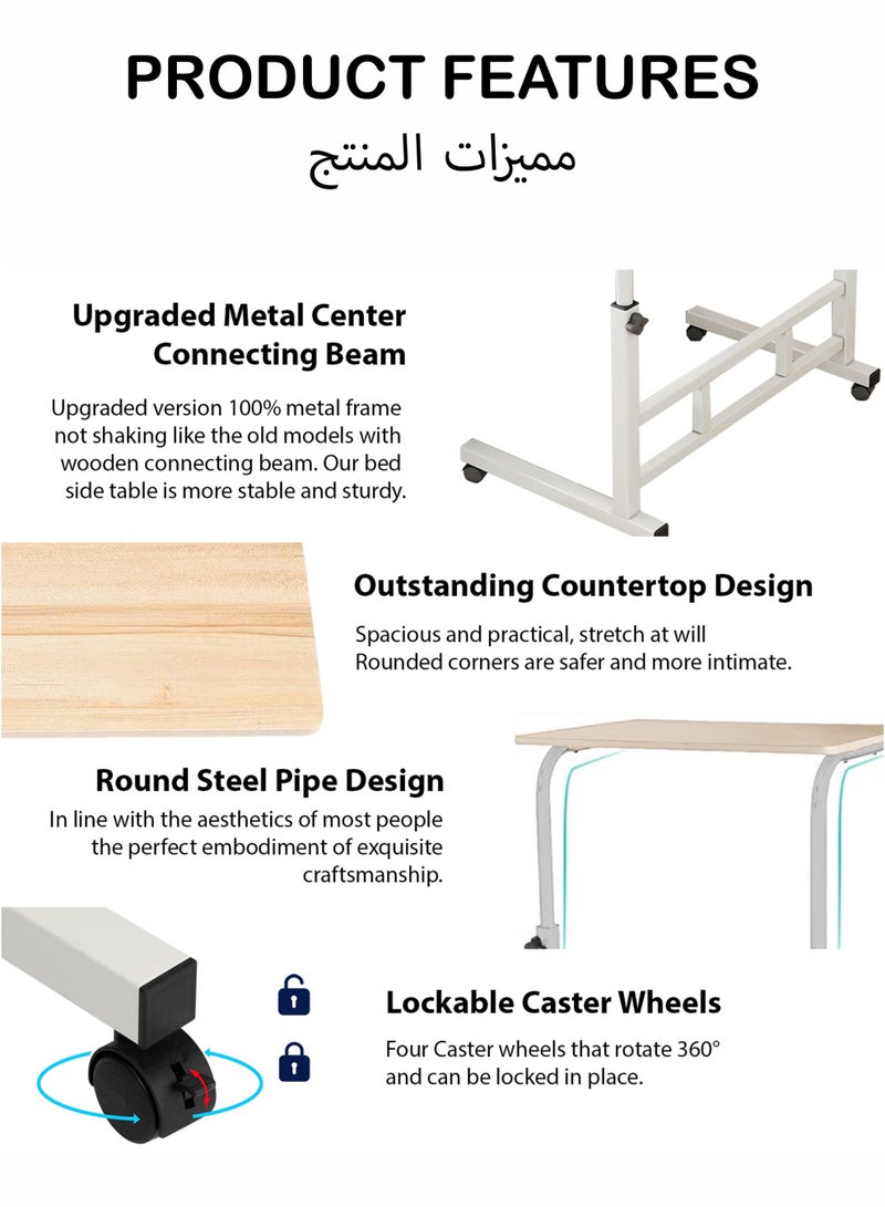 Toshionics Upgraded Metal Base Adjustable Height Multipurpose Laptop Table with Wheels Mobile Computer Desk for Work from Home Study Gaming Portable Overbed Table Sofa Table Bedside Desk Rolling Workstation for Home and Office Use - Image 4