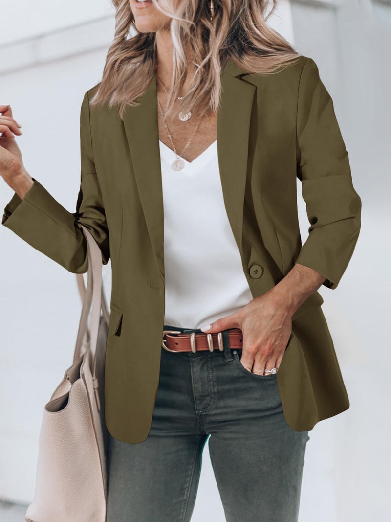 Cicy Bell Womens Casual Blazers Open Front Long Sleeve Work Office Suit Jackets Blazer Army Green - Image 2