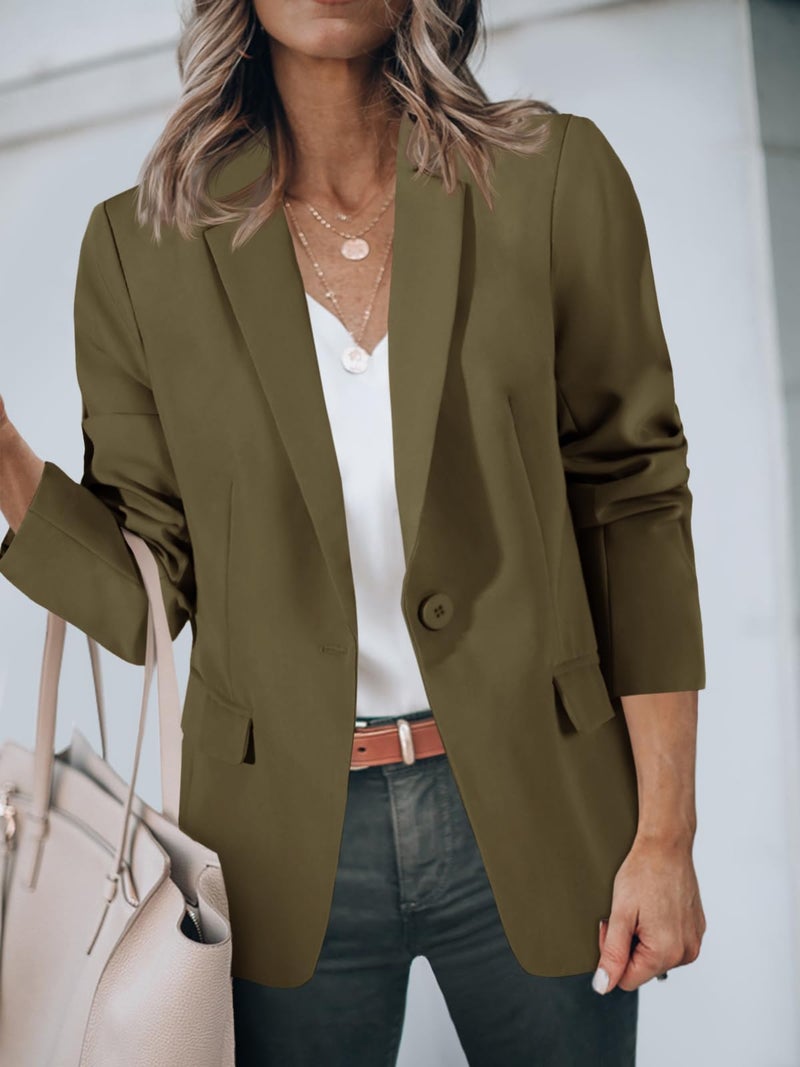 Cicy Bell Womens Casual Blazers Open Front Long Sleeve Work Office Suit Jackets Blazer Army Green - Image 4