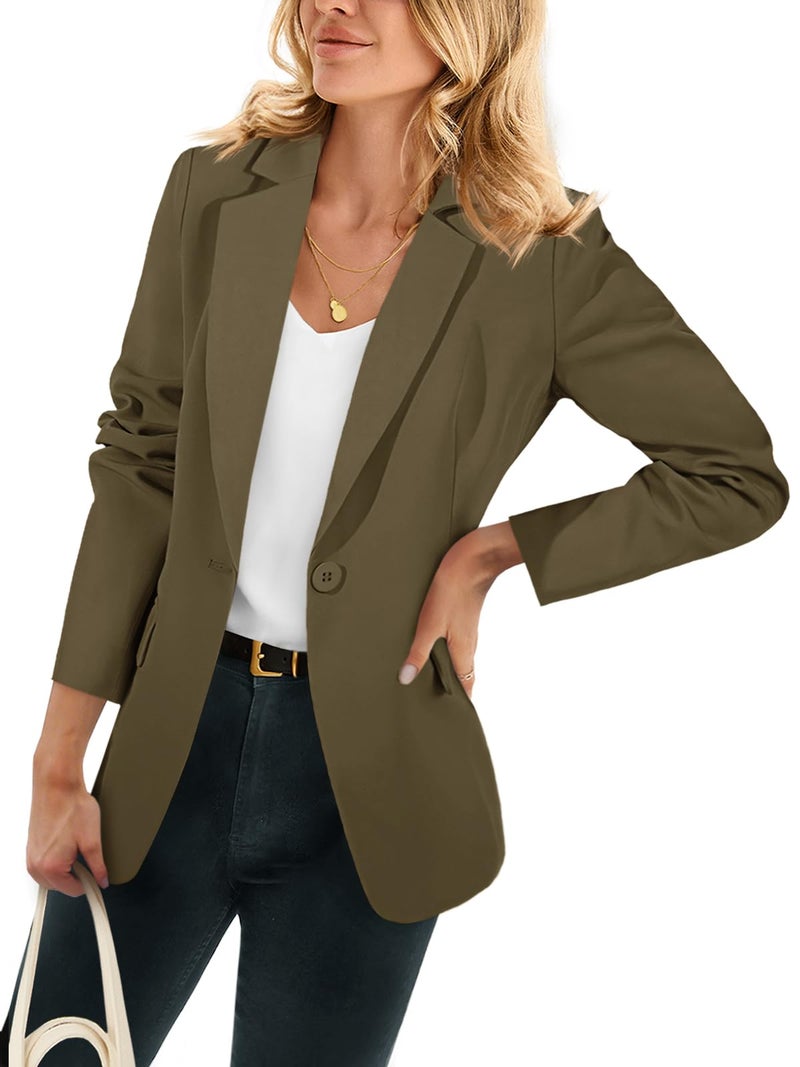 Cicy Bell Womens Casual Blazers Open Front Long Sleeve Work Office Suit Jackets Blazer Army Green - Image 1