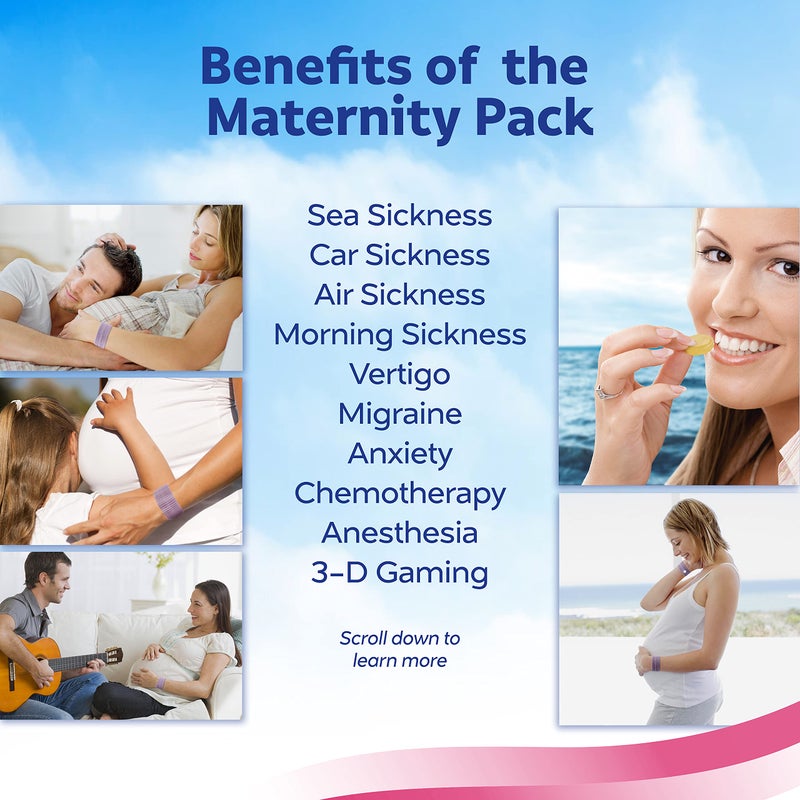Sea-Band مجموعة Sea-Band Mama للحمل التي تتضمن: 1 زوج من أساور الحمل المضادة للغثيان، حلوى الزنجبيل لتخفيف الغثيان بدون أدوية، وروليت مهدئ للعلاج العطري مع الزيوت الأساسية. - Image 3