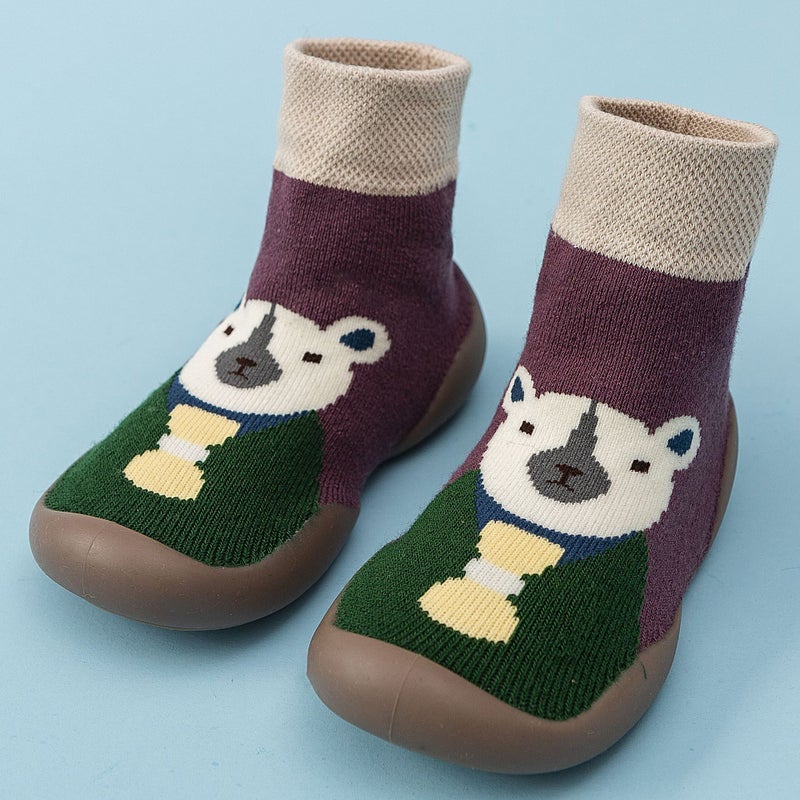 Winter Fleece Baby Sock Shoes Soft Sole Knit Cute Toddler Pre-Walkers Mr. purple bear 
