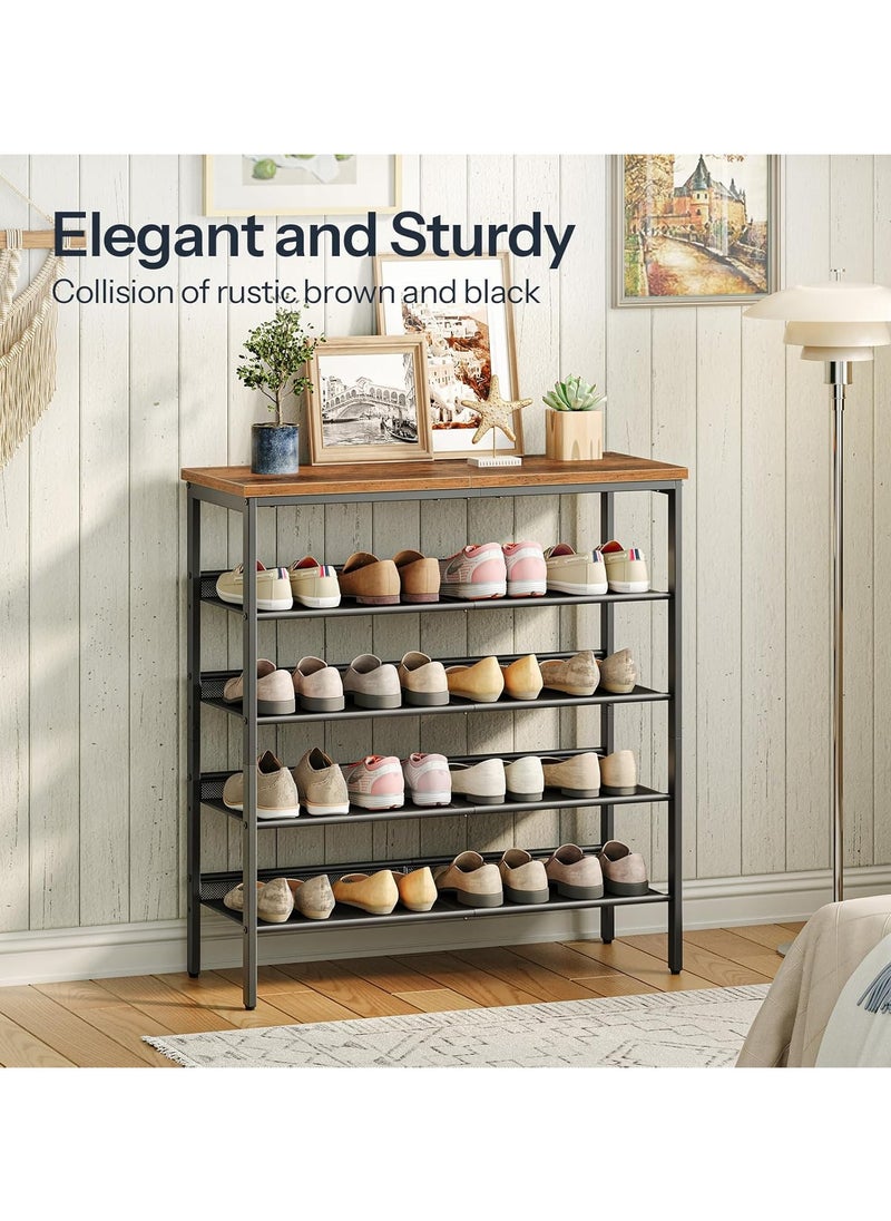 Chulovs Shoe Rack for Entryway and Small Spaces, 5-Tier Shoe Organizer with Adjustable Mesh Shelves, 16-20 Pairs of Shoes, Spacious Floor Mount, Metal, Industrial, Shoe Shelf for Closet  - Image 3