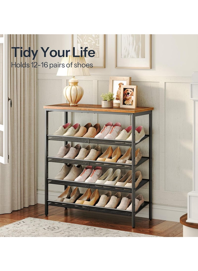 Chulovs Shoe Rack for Entryway and Small Spaces, 5-Tier Shoe Organizer with Adjustable Mesh Shelves, 16-20 Pairs of Shoes, Spacious Floor Mount, Metal, Industrial, Shoe Shelf for Closet  - Image 5