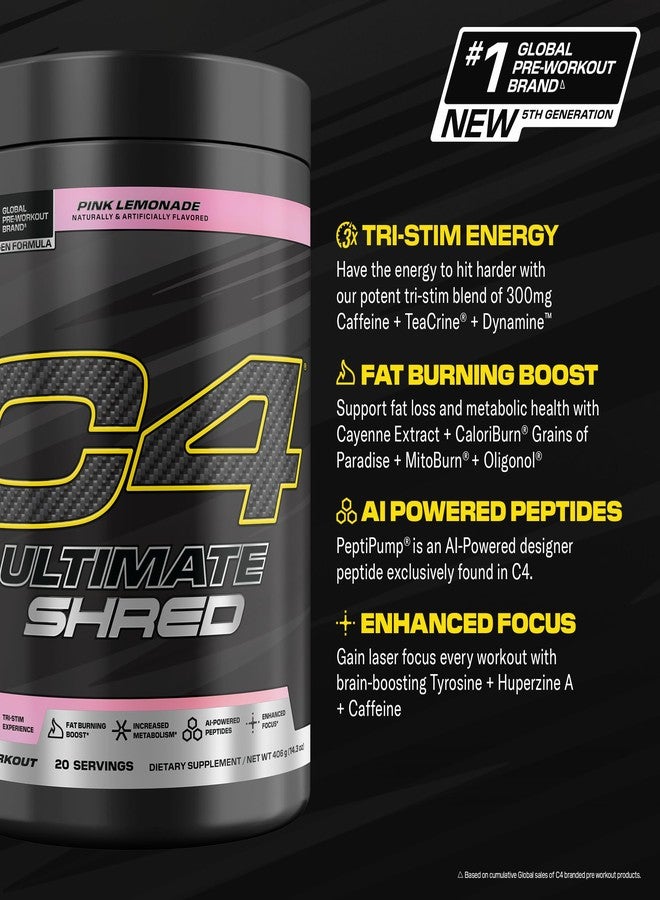 C4 Cellucor C4 Ultimate Shred Pre Workout Powder, Metabolism Supplement with Cayenne Extract+300mg Caffeine+TeaCrine+Dynamine - Pink Lemonade, 20 Servings - Image 2