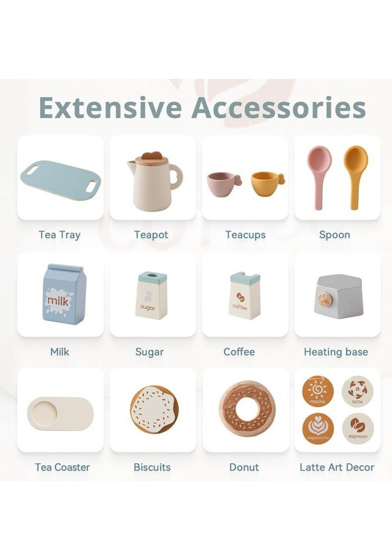 Kids' Pretend Play Toy for Girls, Coffee Tableware Afternoon Tea Set, Wooden Simulated Milk, Snack and Tea Set Combination - Image 3
