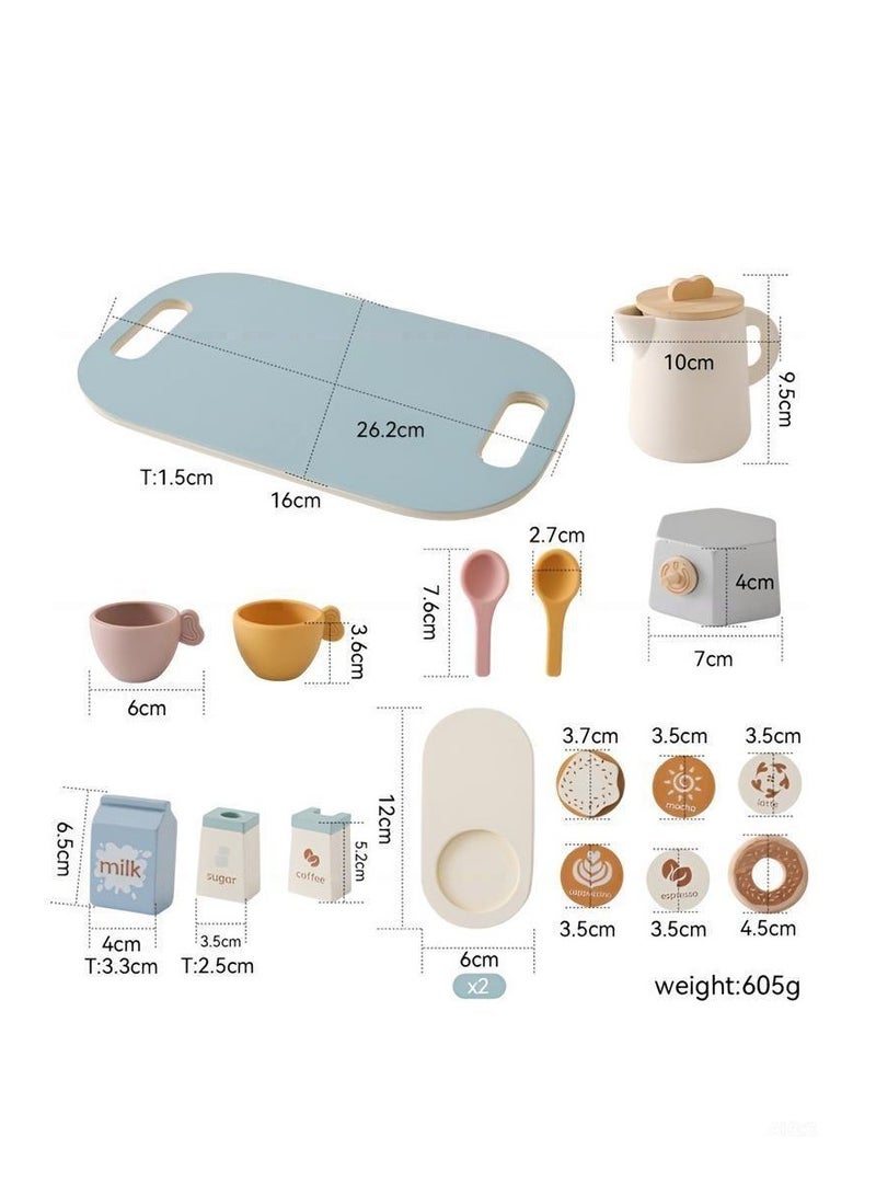 Kids' Pretend Play Toy for Girls, Coffee Tableware Afternoon Tea Set, Wooden Simulated Milk, Snack and Tea Set Combination - Image 2