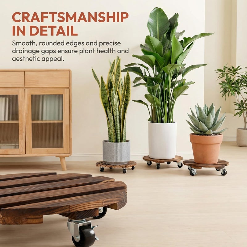 Meridian 2‑Pack 12‑Inch Rolling Plant Stands – Natural Finish - CT - Image 2
