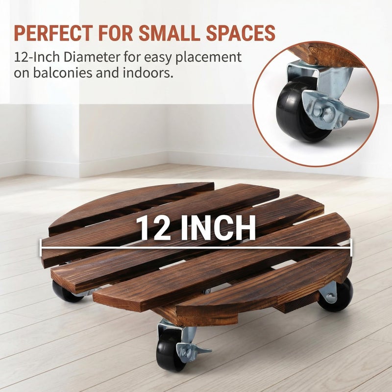 Meridian 2‑Pack 12‑Inch Rolling Plant Stands – Natural Finish - CT - Image 5