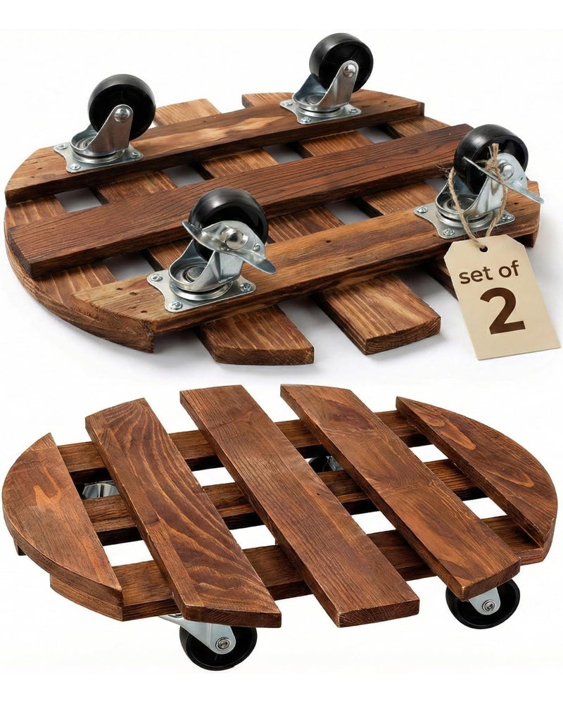 Meridian 2‑Pack 12‑Inch Rolling Plant Stands – Natural Finish - CT - Image 1
