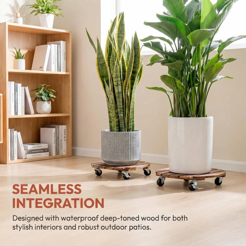 Meridian 2‑Pack 12‑Inch Rolling Plant Stands – Natural Finish - CT - Image 3
