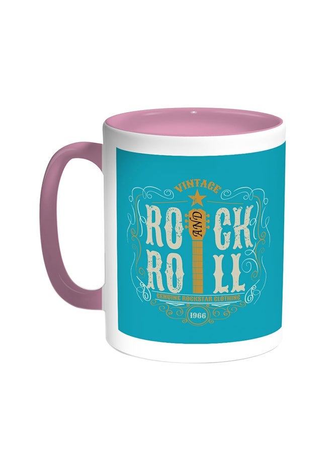 RYN Rock And Roll Printed Coffee Mug Pink/White 11ounce