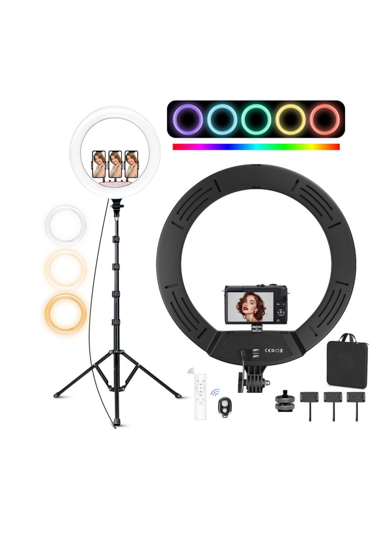 مصباح حلقي RGB مقاس 18 إنش مع حامل ثلاثي القوائم. - Image 1