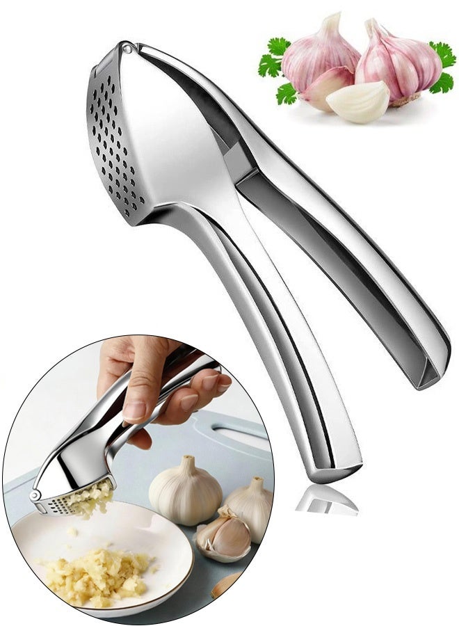 Silver Premium Garlic Press Heavy Duty Rust Proof Garlic Crusher Mincer No Peel Needed Effortless Ginger Garlic Squeezer Easy to Clean Dishwasher Safe for Home Kitchen Cooking - Image 1