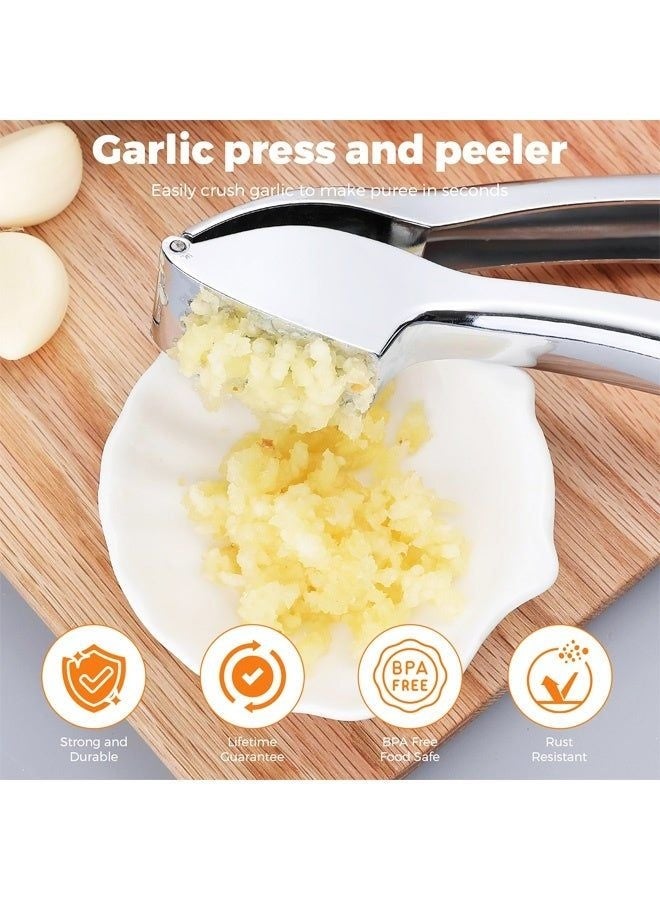 Silver Premium Garlic Press Heavy Duty Rust Proof Garlic Crusher Mincer No Peel Needed Effortless Ginger Garlic Squeezer Easy to Clean Dishwasher Safe for Home Kitchen Cooking - Image 3