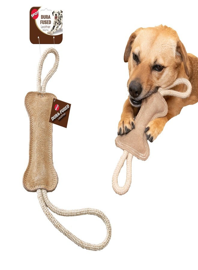 SPOT Dura-Fused Leather Bone Tug Dog Toy - Durable Real Leather & Jute Chew Toy with Double Rope Handles & Squeaker, For Moderate Chewers, 18in - Image 1