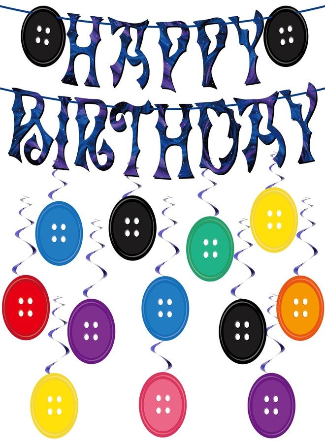 MinFyberd Button Birthday Party Decorations Happy Birthday Banners Colorful Button Eye Hanging Swirls Cartoon Movie Hanging Cutout Streamers Ceiling Decor for Kids Birthdays Party Baby Shower Decorations - Image 1