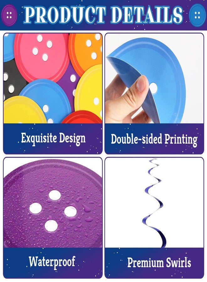 MinFyberd Button Birthday Party Decorations Happy Birthday Banners Colorful Button Eye Hanging Swirls Cartoon Movie Hanging Cutout Streamers Ceiling Decor for Kids Birthdays Party Baby Shower Decorations - Image 3