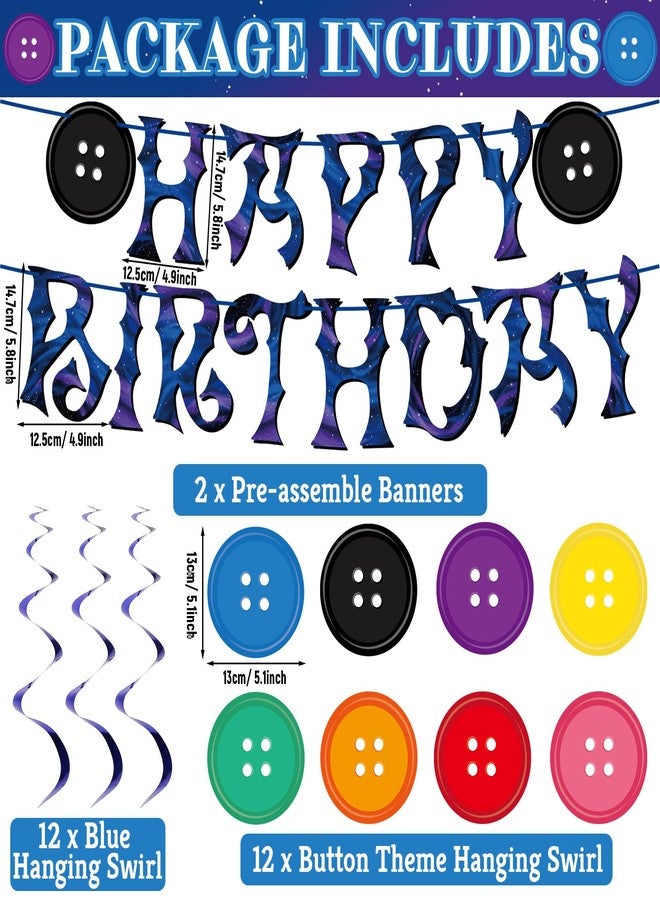 MinFyberd Button Birthday Party Decorations Happy Birthday Banners Colorful Button Eye Hanging Swirls Cartoon Movie Hanging Cutout Streamers Ceiling Decor for Kids Birthdays Party Baby Shower Decorations - Image 2