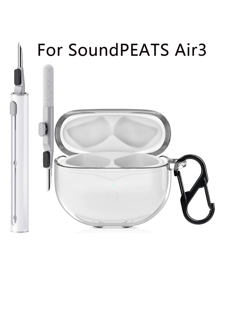 حافظة سيليكون شفافة لسماعات SoundPEATS Air 3، غطاء واقي مع مشبك وحبر تنظيف - شفاف - Image 1