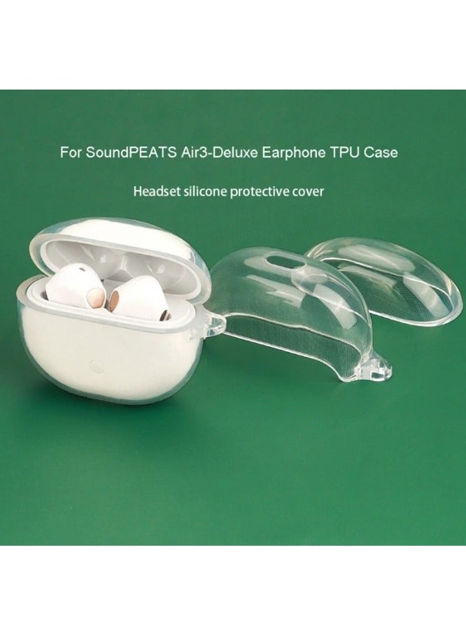 حافظة سيليكون شفافة لسماعات SoundPEATS Air 3، غطاء واقي مع مشبك وحبر تنظيف - شفاف - Image 3