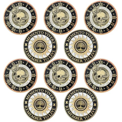 Misdary 10 Pcs Memento Mori Coin Memento Vivere Reminder Token Metal Skull Challenge Coin Medallion Stoicism Gift Challenge Stoic Reminder Pendant for Daily Practice Stoic Black Gold Style - Image 1