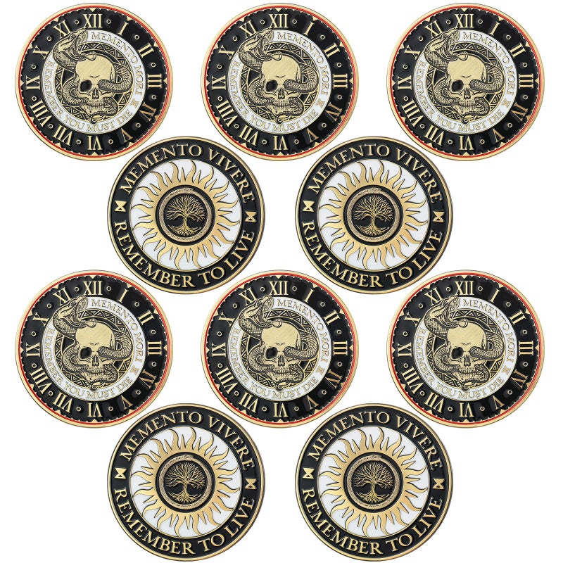 Misdary 10 Pcs Memento Mori Coin Memento Vivere Reminder Token Metal Skull Challenge Coin Medallion Stoicism Gift Challenge Stoic Reminder Pendant for Daily Practice Stoic Black Gold Style - Image 2