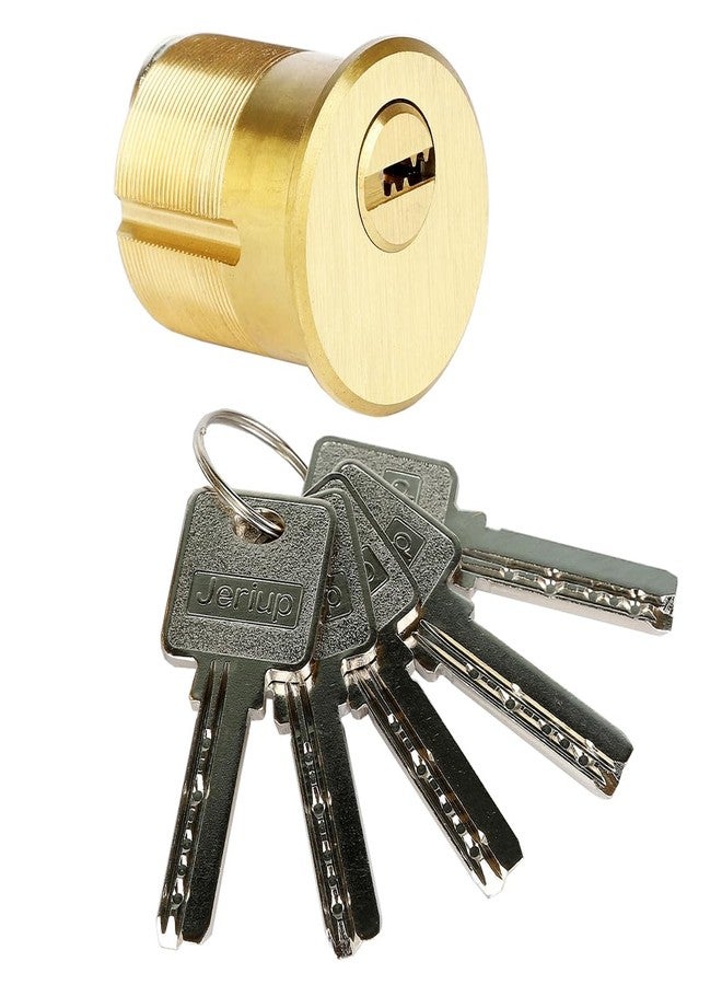 Jeriup Mortise Lock Cylinder,1-1/4"(Overall Length: 32mm), Satin Brass, Copper (Brass) Cylinder, Lock core, dimple Keyway, Standard Outdoor & Indoor Use, Door Replacement Cylinder Lock with 5 Keys - Image 1